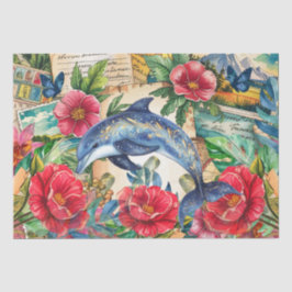 Blue Dolphin Tropical Floral & Butterfly Decoupage Tissuepapier