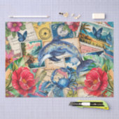 Blue Dolphin Tropical Floral & Butterfly Decoupage Tissuepapier (Craft)