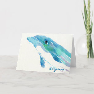 Blue Dolphin Waterverf Note Card Kaart