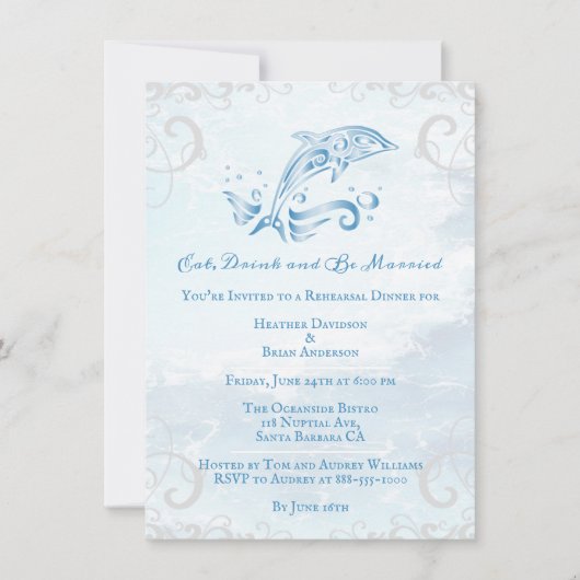 Blue Dolphin Wedding Rehearsal Dinner Invitation Kaart (Voorkant)