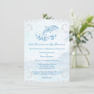 Blue Dolphin Wedding Rehearsal Dinner Invitation Kaart
