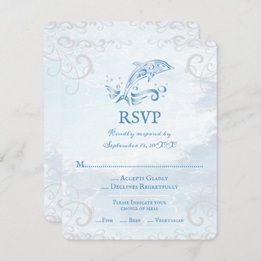 Blue Dolphin Wedding RSVP Kaart (Voorkant / Achterkant)
