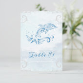 Blue Dolphin Wedding Table Card Kaart (Staand voorkant)