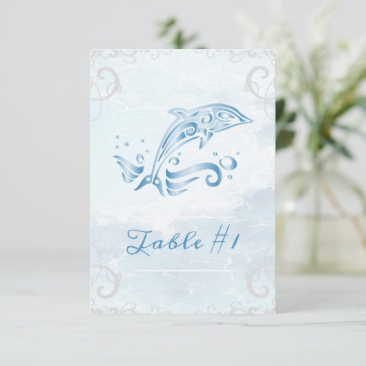 Blue Dolphin Wedding Table Card Kaart (Staand voorkant)