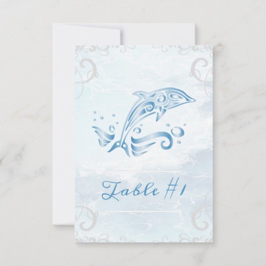 Blue Dolphin Wedding Table Card Kaart (Achterkant)