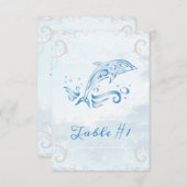 Blue Dolphin Wedding Table Card Kaart (Voorkant / Achterkant)