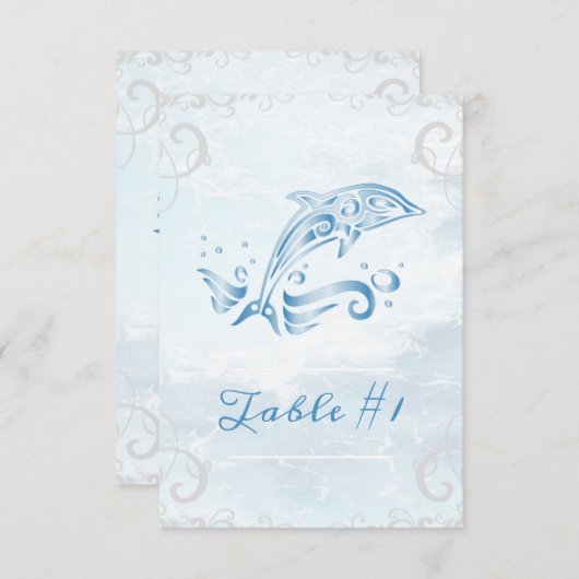 Blue Dolphin Wedding Table Card Kaart (Voorkant / Achterkant)