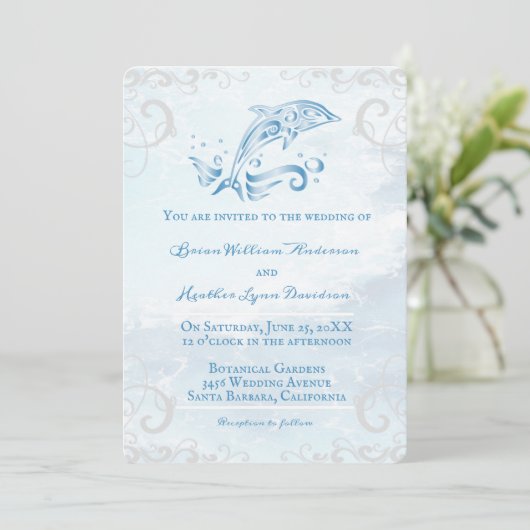 Blue Dolphin Wedding Uitnodiging (Staand voorkant)