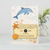 Blue Dolphin with Starfish & Rope Frame Birthday Kaart (Staand voorkant)