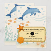 Blue Dolphin with Starfish & Rope Frame Birthday Kaart (Voorkant / Achterkant)