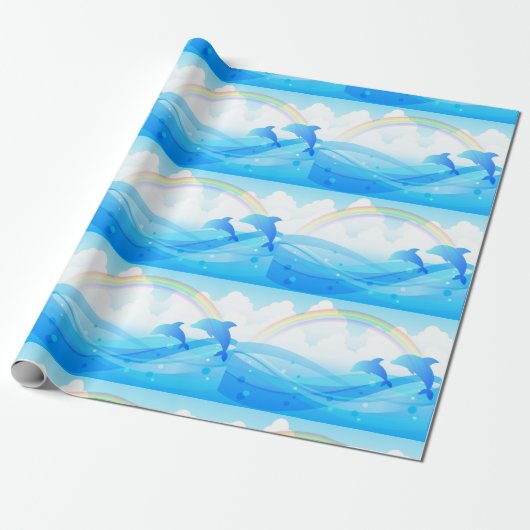 Blue Dolphins Jumping Cadeaupapier (Uitgerold)