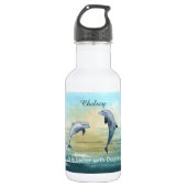 Blue Dolphins Jumping Sunny Water Waterverf Name Waterfles (Voorkant)