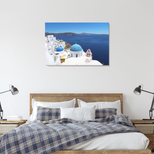 Blue Dome Church in Santorini, Griekenland Canvas Afdruk (Insitu (Slaapkamer))