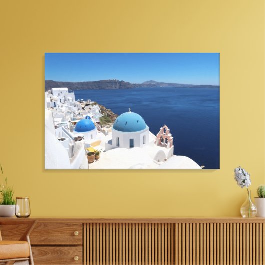 Blue Dome Church in Santorini, Griekenland Canvas Afdruk (Insitu (Woonkamer))