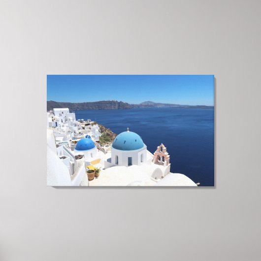 Blue Dome Church in Santorini, Griekenland Canvas Afdruk (Voorkant)