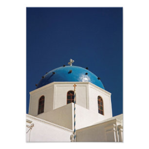 Blue dome, Santorini, Griekenland Foto Afdruk