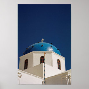 Blue dome, Santorini, Griekenland Poster