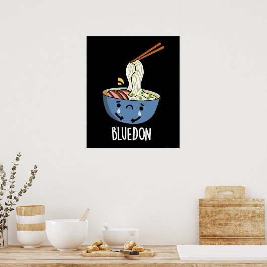 Blue-don Funny Udon Pun Dark BG Poster (Keuken)