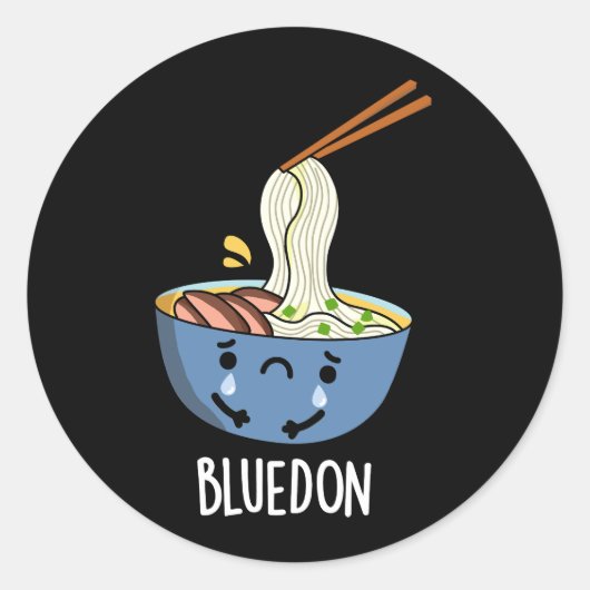 Blue-don Funny Udon Pun Dark BG Ronde Sticker (Voorkant)