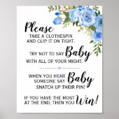 Blue Don't say baby game baby shower-teken Poster (Voorkant)