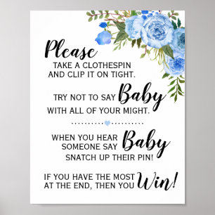 Blue Don't say baby game baby shower-teken Poster