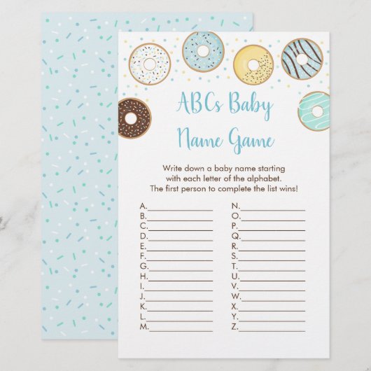 Blue Donut ABCs Baby shower Name Game (Voorkant / Achterkant)