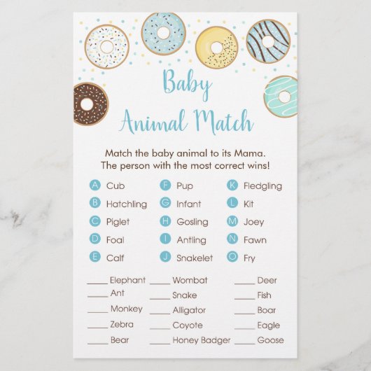 Blue Donut Baby shower Animal Match Game (Voorkant)