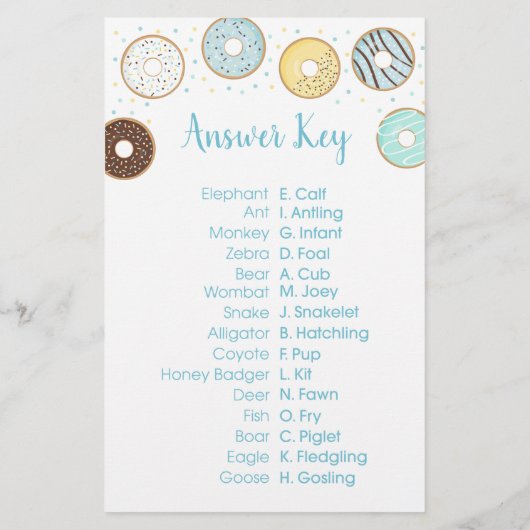 Blue Donut Baby shower Animal Match Game (Achterkant)