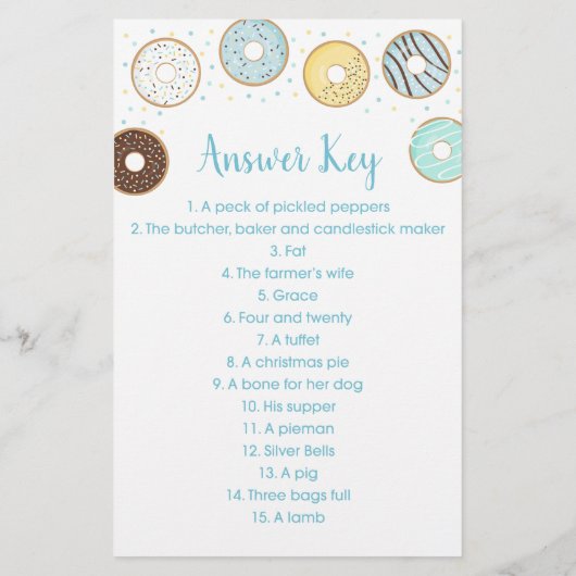 Blue Donut Baby shower Nursery Rhyme Game (Achterkant)