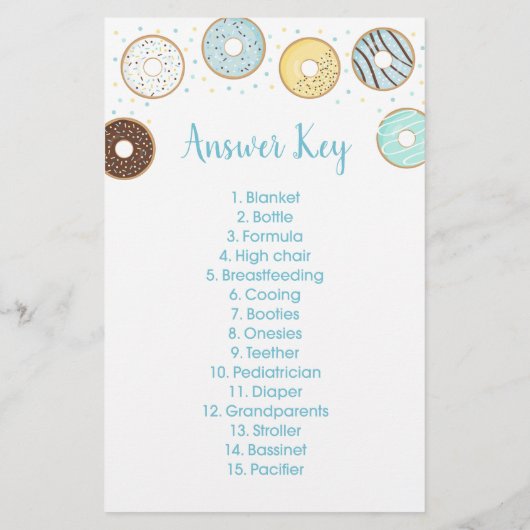 Blue Donut Baby shower Word Scramble Game (Achterkant)