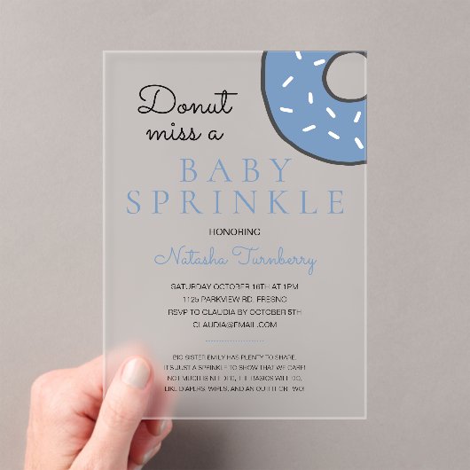 Blue Donut Baby Sprinkle Boy Baby shower Acryl Uitnodigingen (Insitu (Draagbaar))