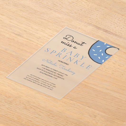 Blue Donut Baby Sprinkle Boy Baby shower Acryl Uitnodigingen (Laagn)