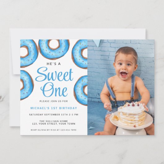 Blue Donut eerste verjaardagsfeest Kaart (Voorkant)