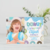 Blue Donut Grow Up Boy Kind Birthday Party Foto Kaart (Staand voorkant)