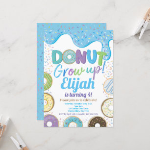 Blue Donut Grow Up Boy Kind Birthday Party Invitat Kaart