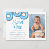 Blue Donut Photo Boy's eerste verjaardagsfeestje Kaart (Voorkant)