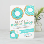 Blue Donut Shop Uitnodiging voor verjaardagsfeestj (Staand voorkant)