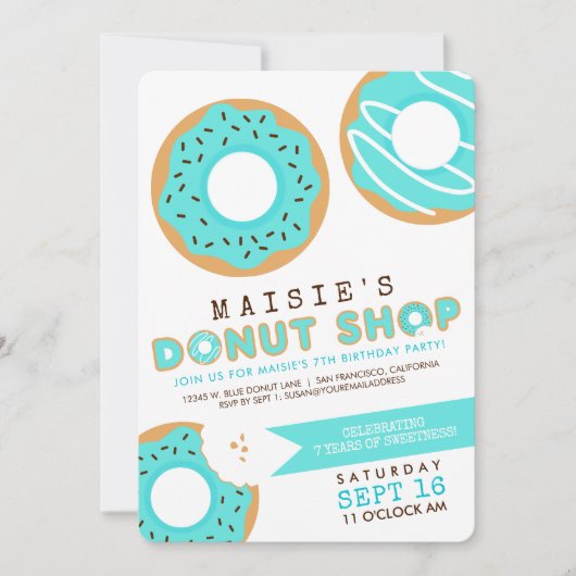 Blue Donut Shop Uitnodiging voor verjaardagsfeestj (Voorkant)