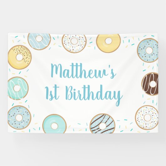 Blue Donut Sprinkles Birthday Banner (Horizontaal)