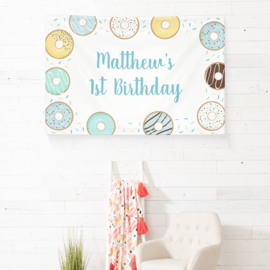 Blue Donut Sprinkles Birthday Banner (Insitu)