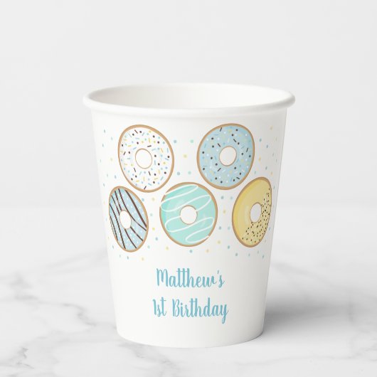Blue Donut Sprinkles Birthday Papieren Bekers (Achterkant)