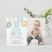Blue Donut Sweet One First Birthday Kaart (Staand voorkant)