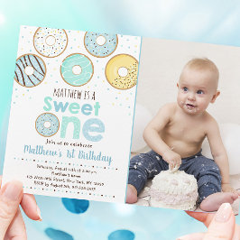 Blue Donut Sweet One First Birthday Kaart