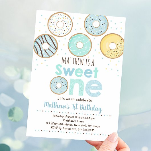 Blue Donut Sweet One First Birthday Kaart