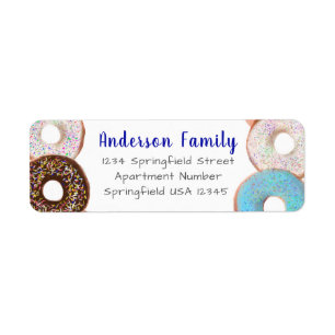 Blue Donut Theme Family Name Aangepast retouradres Etiket