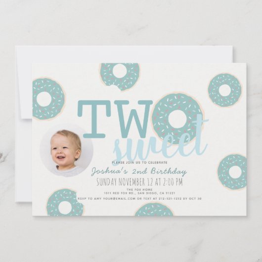 Blue Donut Two Sweet Boy Foto 2e verjaardag Kaart (Voorkant)