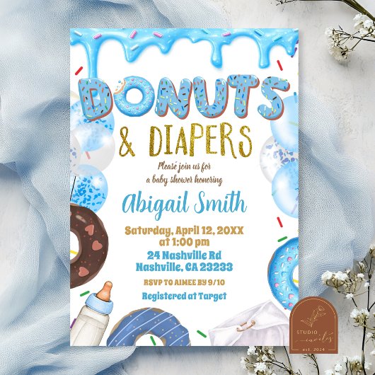 Blue Donuts and Diapers baby shower  Kaart