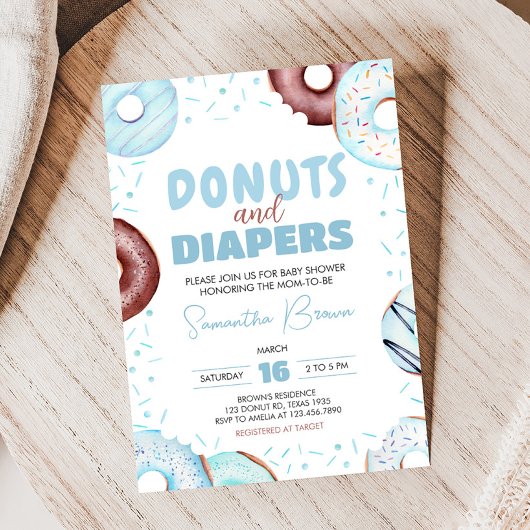 Blue Donuts and Diapers Baby shower Kaart