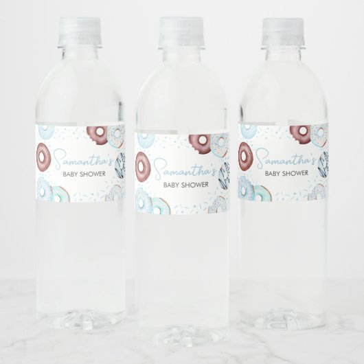 Blue Donuts and Diapers Baby shower Waterfles Etiket (Flessen)