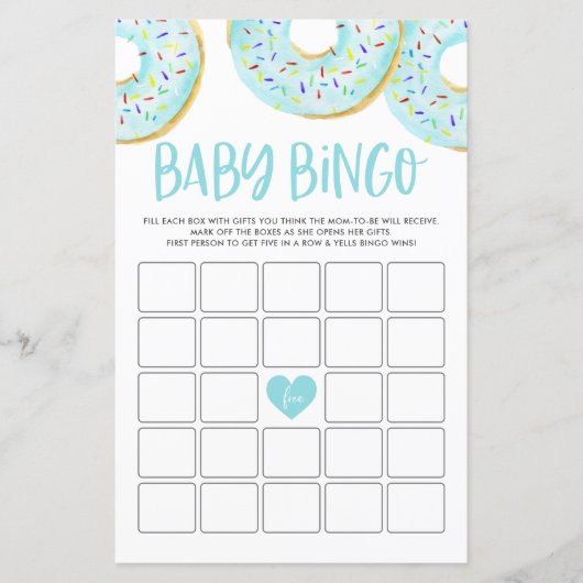 Blue Donuts Baby shower Bingo Game Kaart (Voorkant)